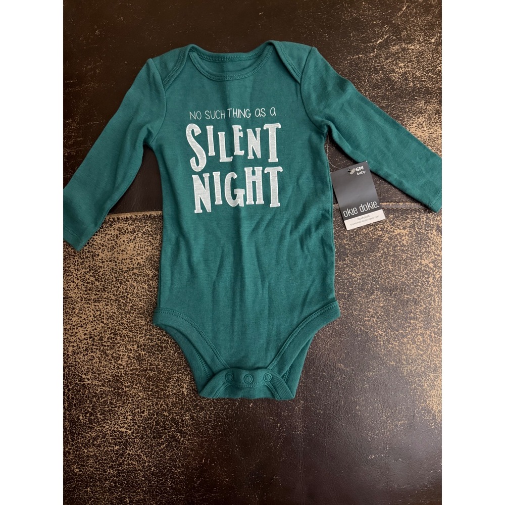 Okie Dokie Baby Green Silent Night Long Sleeve Bodysuit 6M New